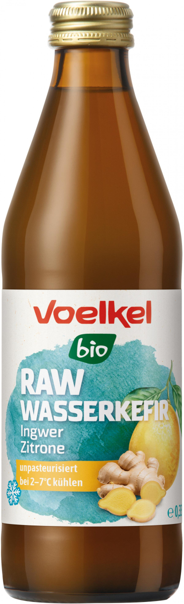 Voelkel RAW Wasserkefir Zitrone, 0,33 L Flasche
