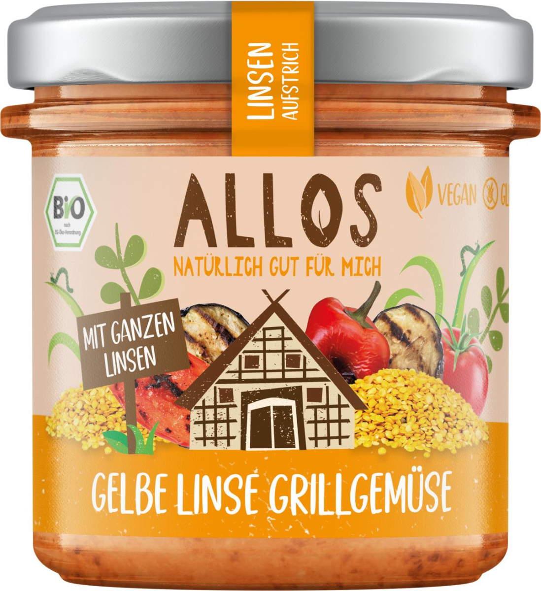 Allos Linsen-Aufstrich Gelbe Linse Grillgemüse, 14