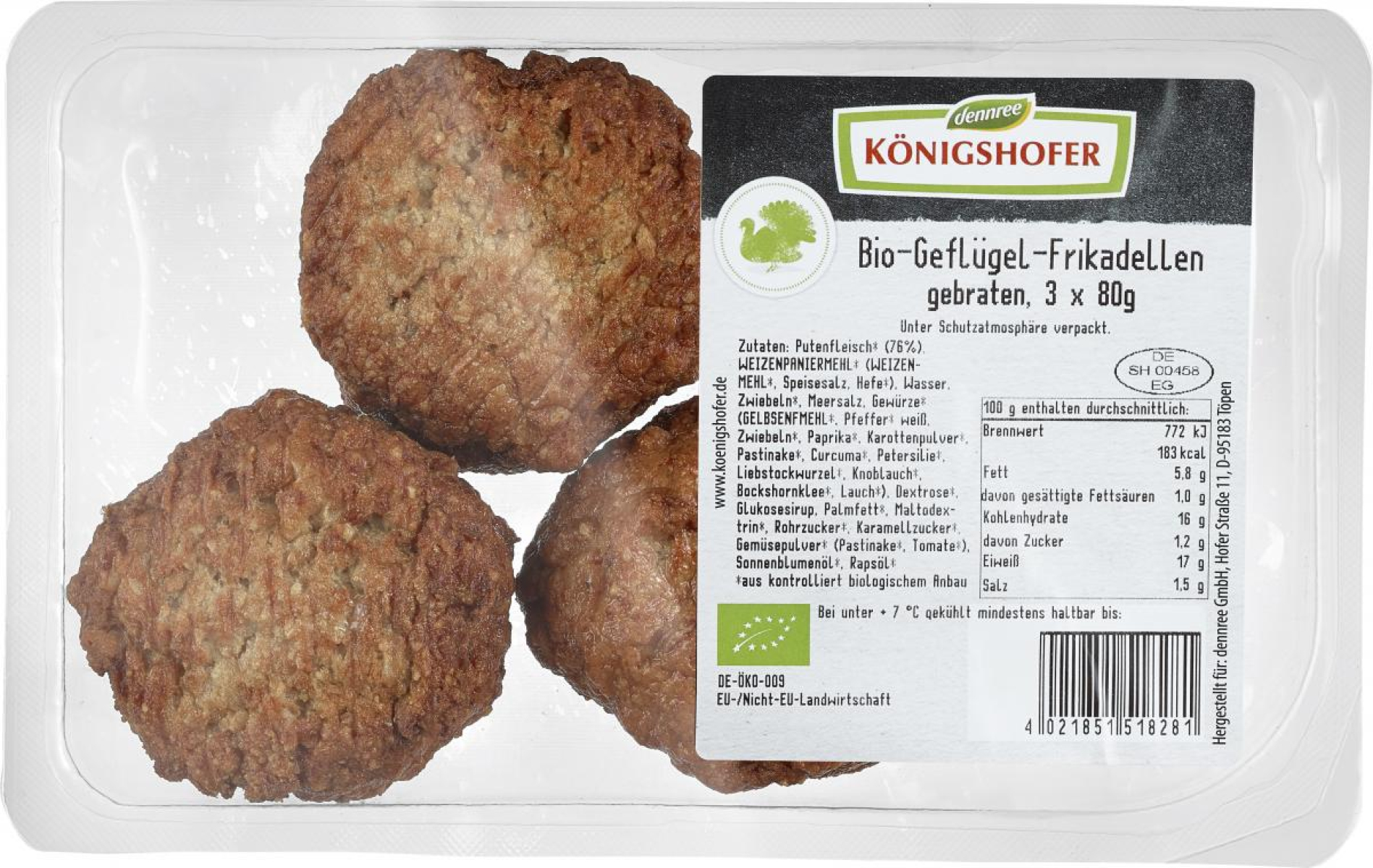 Königsh Geflügel-Frikadelle, 3 Stück 240 gr Packun