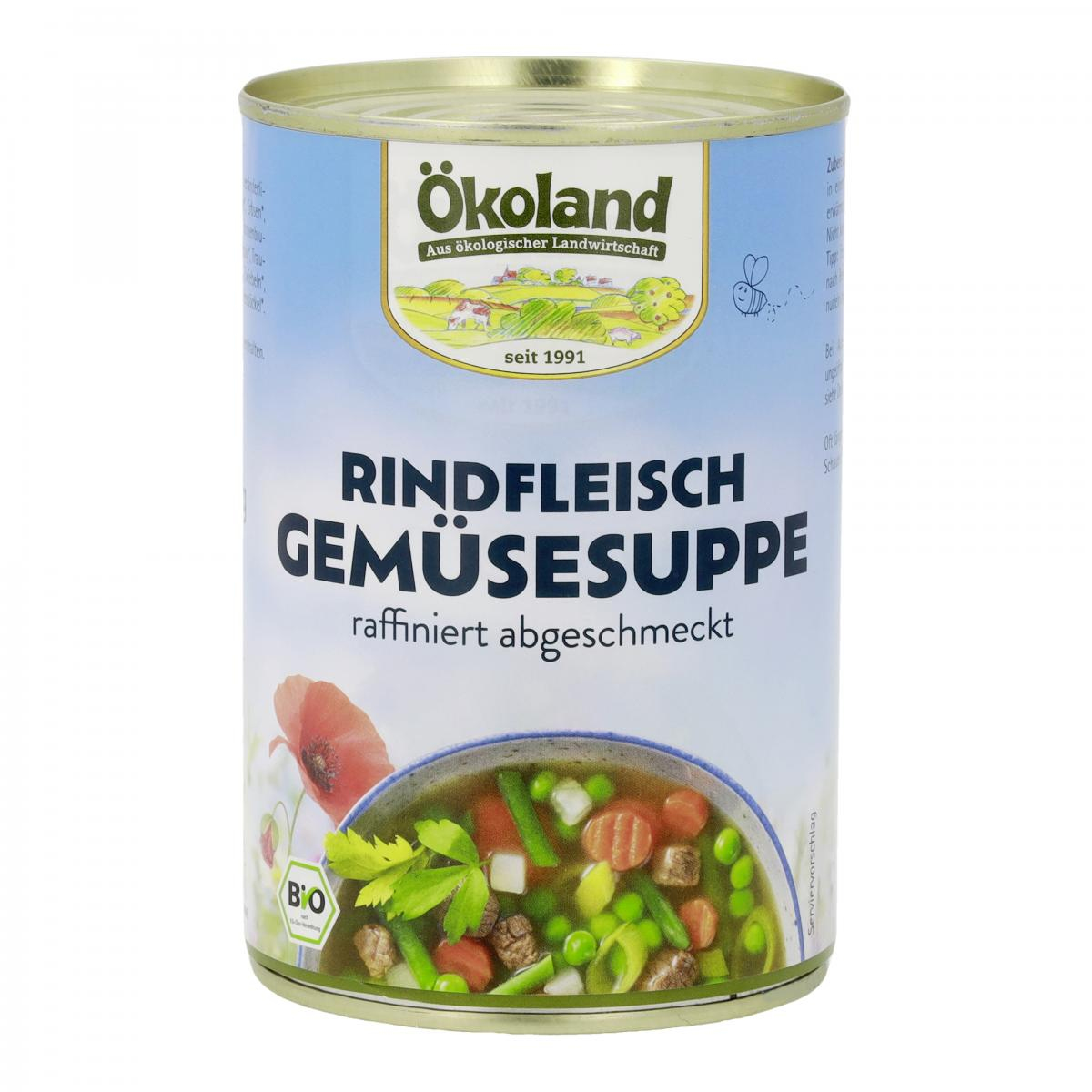 Ökoland Rindfleisch Gemüsesuppe, 400 gr Dose