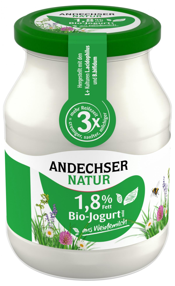 Andechser Natur Jogurt mild natur, 500 gr Glas 1,8%