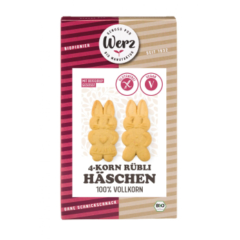 Werz 4-Korn-Rübli-Häschen Vollkorn-Keks, 125 gr Pa