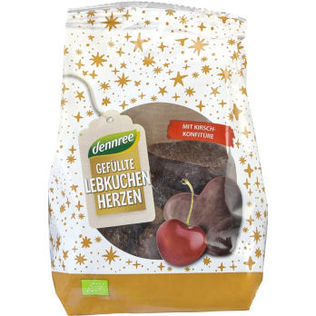 dennree Lebkuchenherzen mit Kirschfüllung, 125 gr