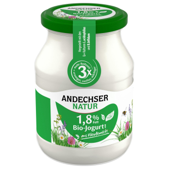 Andechser Natur Jogurt mild natur, 500 gr Glas 1,8%
