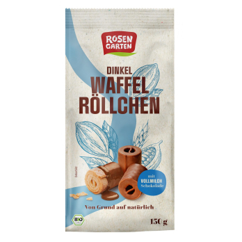 Rosengarten Dinkel-Waffelröllchen Vollmilch, 150 g