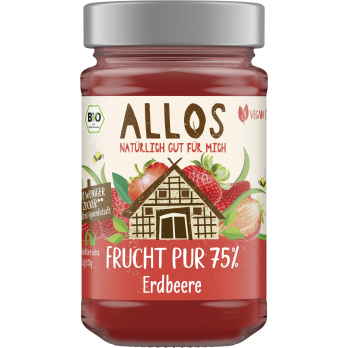 Allos Frucht Pur Erdbeere, 250 gr Glas -75% Frucht