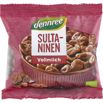 dennree Sultaninen in Vollmilchschokolade, 100 gr